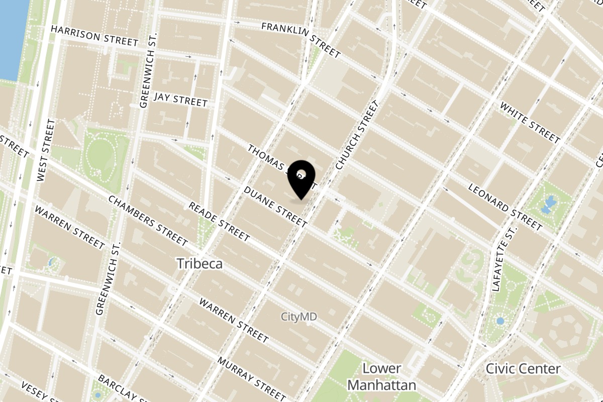 Map showing the location of Nonna Dora's Tribeca on 200 Church St in New York